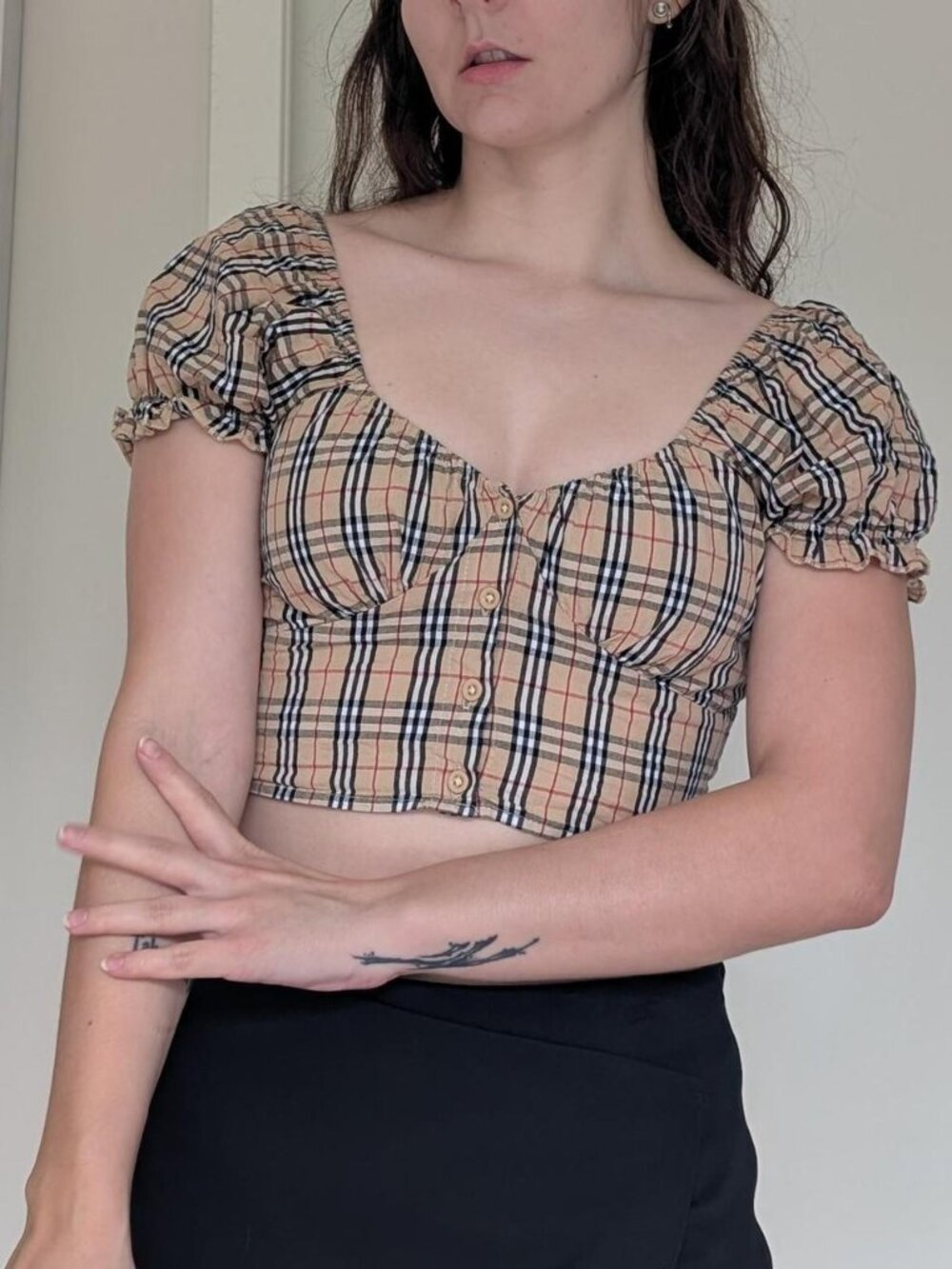 Plaid cropped blouse